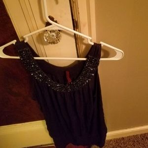 blue embellished beckine tank top size large